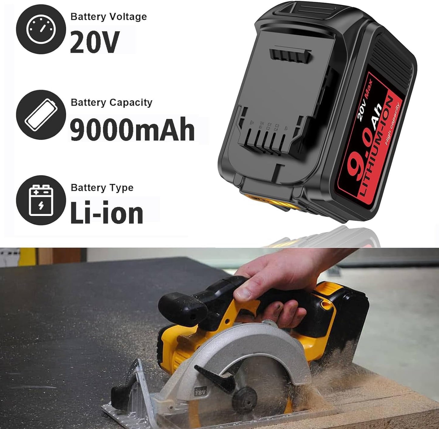 Lithium Battery 20V 9.0Ah 2Pack Large capacity Can be used for DeWalt