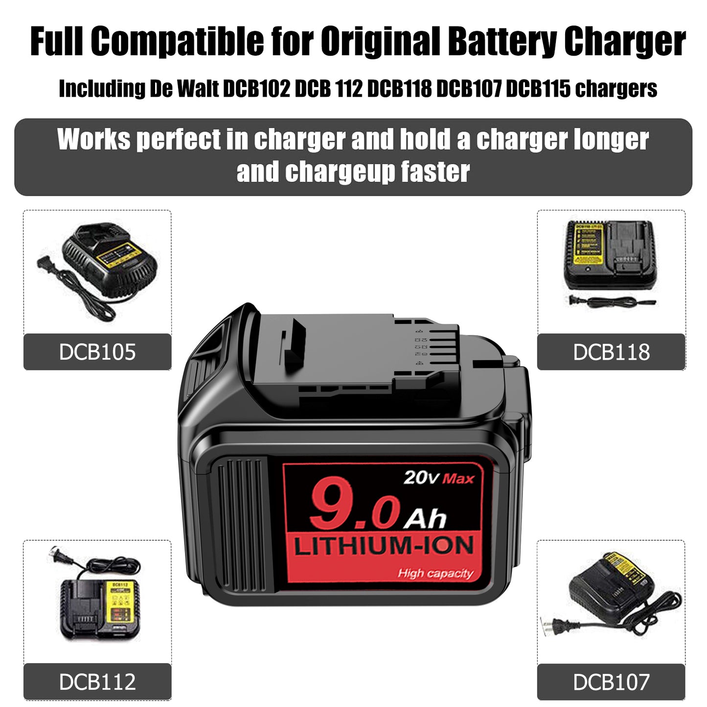 Lithium Battery 20V 9.0Ah 2Pack Large capacity Can be used for DeWalt